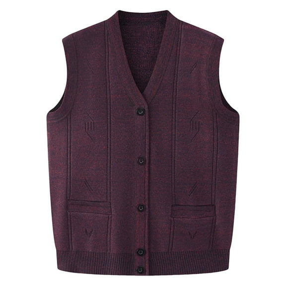 HAiming Mens Sweater Vest Fleece Lined Button V Neck Sleeveless Solid Color Cardigan Loose Knitted Tops with Pockets