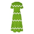 thumbnail image 5 of Womens Short Sleeve Mid Long Dress with Pockets Fashion Wave Striped Print Pleated Casual Tiered Maxi T-shirt Dress (X-Large, Green), 5 of 6