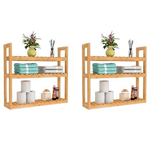 Domax Bathroom Shelves Over Toilet Storage - 3 Tier Wall Mounted Bamboo Bathroom Shelf Organizer Multifunctional Adjustable Layer Free Standing Utility Shelves For Bathroom Living Room Kitchen, White