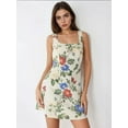 thumbnail image 2 of Square Neck Flower Pattern Linen Feel Mini Dress, 2 of 8