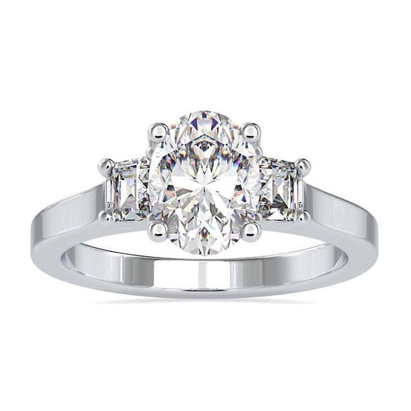 Diamond-Capitals 2.10 Ct Oval Shape 3-stone Moissanite Genuine Anniversary Ring for her Solid 14K White Gold Size 7 (D/VVS1)