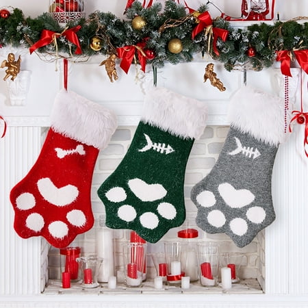 

Christmas Atmosphere Decoration Plush Cat Paw Christmas Socks Children Gift Socks(3Pcs)