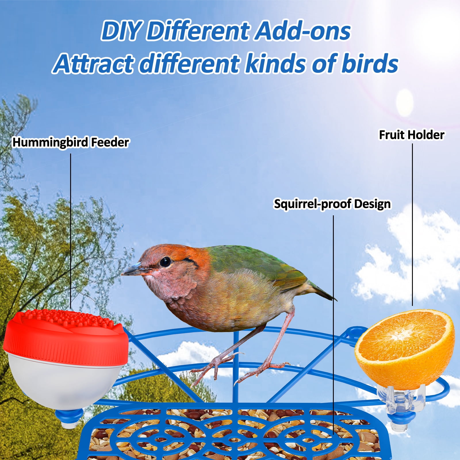 Bird Feeder with Camera, 2K Bird Camera with 3-in-1 Feeding, Drinking, and Bathing | AI Bird Identify, Real-Time Monitoring and Alerts | IP65 and Squirrel-Proof for Outdoors, Gift for Bird Lovers