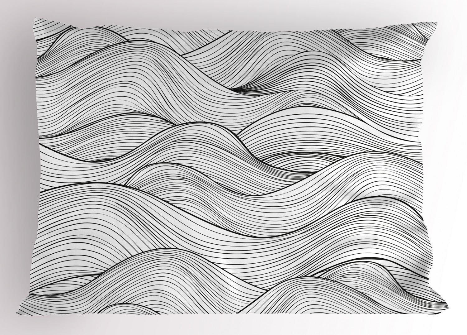 Dark Grey Pillow Sham Abstract Geometric Waves Ocean Sea Inspired Monochrome Artistic Design, Decorative Standard Size Printed Pillowcase, 26 X 20 Inches, Charcoal Grey White, by Ambesonne