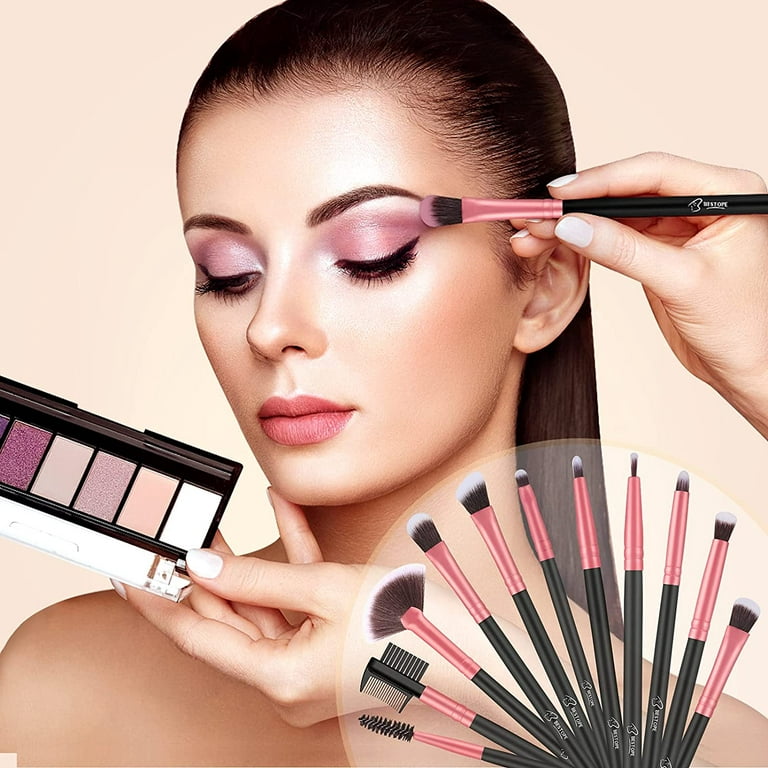 Professional 10Pcs Makeup Brush Cosmetics Set with Long Handle Premium  Natural Soft Synthetic Fiber for Powder, Foundation, Blush, Concealer, Eye