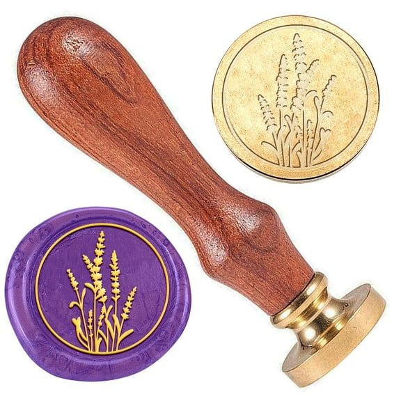 Lavender Wax Seal Stamp Embossed Stamp Sealing Vintage Elegant Removable 1 Brass Seal Wood Handle Wedding Invitations Envelopes Gift Packing Decoration Craft Adhesive Waxing