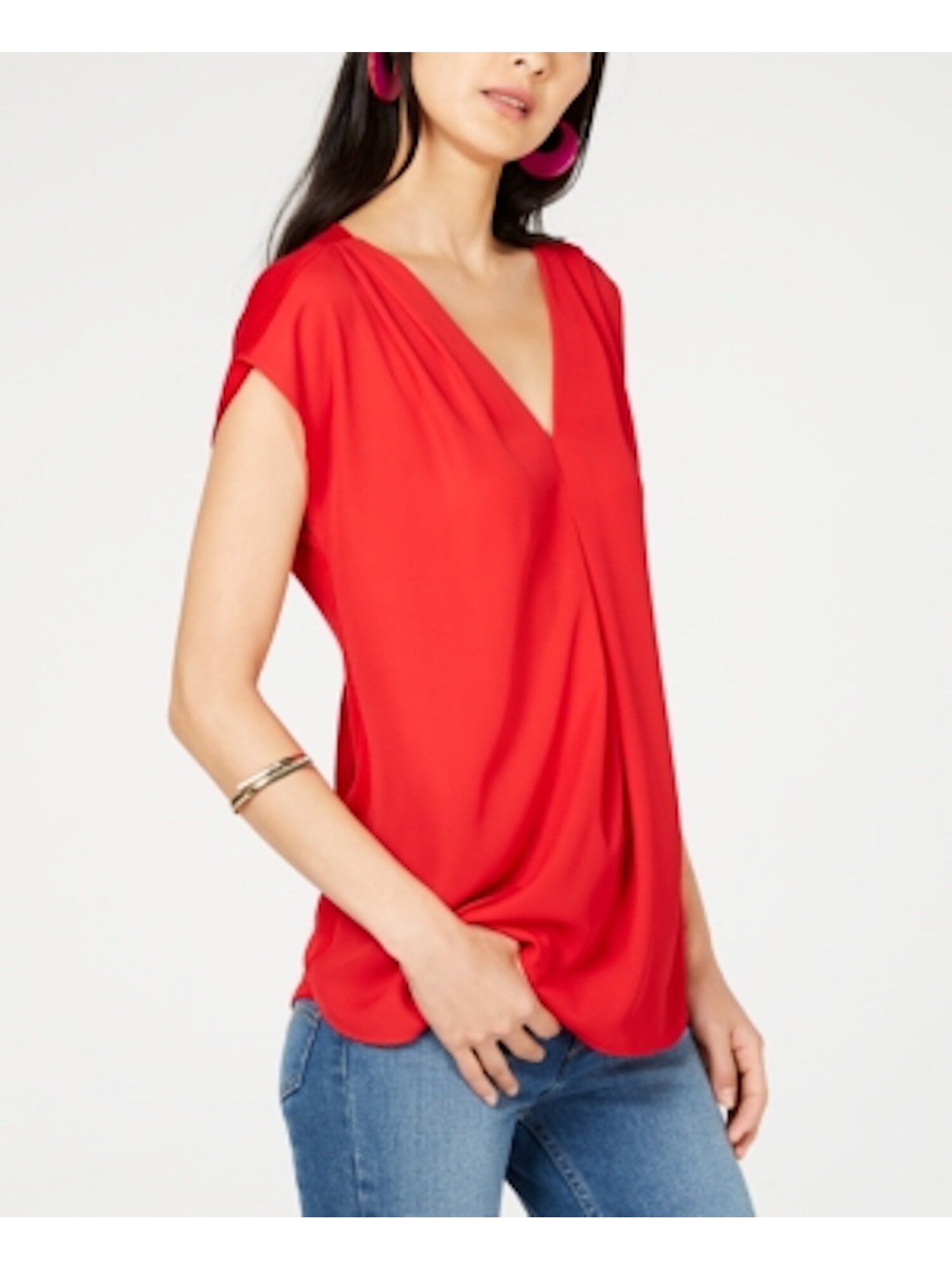INC - INC Womens Red Short Sleeve V Neck Top Size S - Walmart.com - Walmart.com