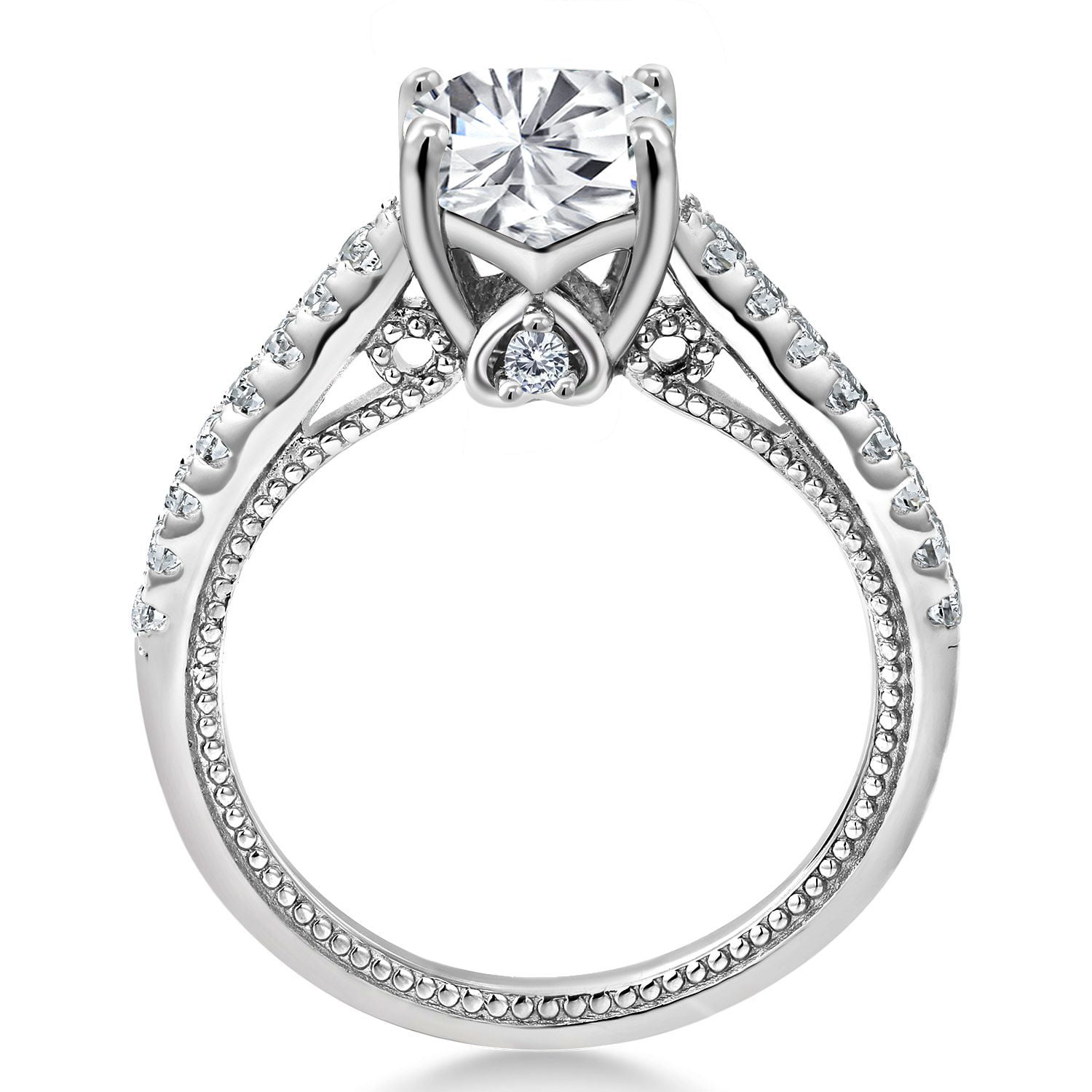 Gem Stone King 2.00 Cttw White Moissanite and Created Sapphire Engagement Ring for Women | 925 Sterling Silver | Cushion 7MM | Fine Jewelry Gifts for Her Mom Women Wife (Size 8)
