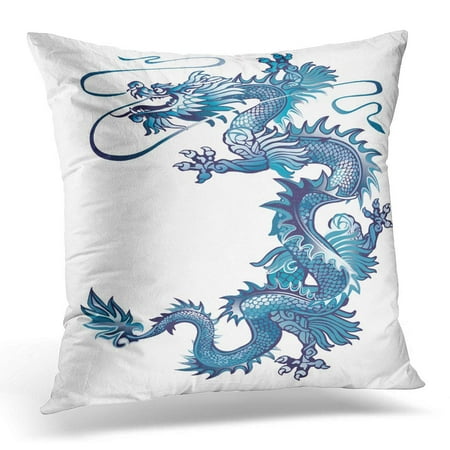 Thai Silver Snake - ECCOT Thailand Moving Up Blue Oriental Dragon on White River Snake Pillowcase Pillow Cover Cushion Case 18x18 inch