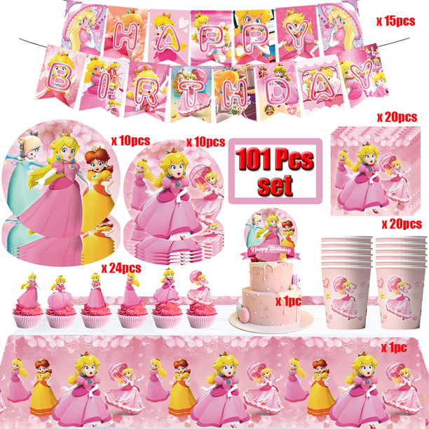 Juego de dibujos animados Super Bros Decoración de fiesta de cumpleaños Globo de Mario Princesa Peach Vajilla Baby Shower Suministros para fiestas de niñas y niños