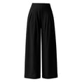 thumbnail image 7 of Karymi Shorts for Women Solid Fake Linen Wide Leg Pants, High Waist Pleated Straight Draped Casual Trousers Lightweight Textured Long Pants, 7 of 7