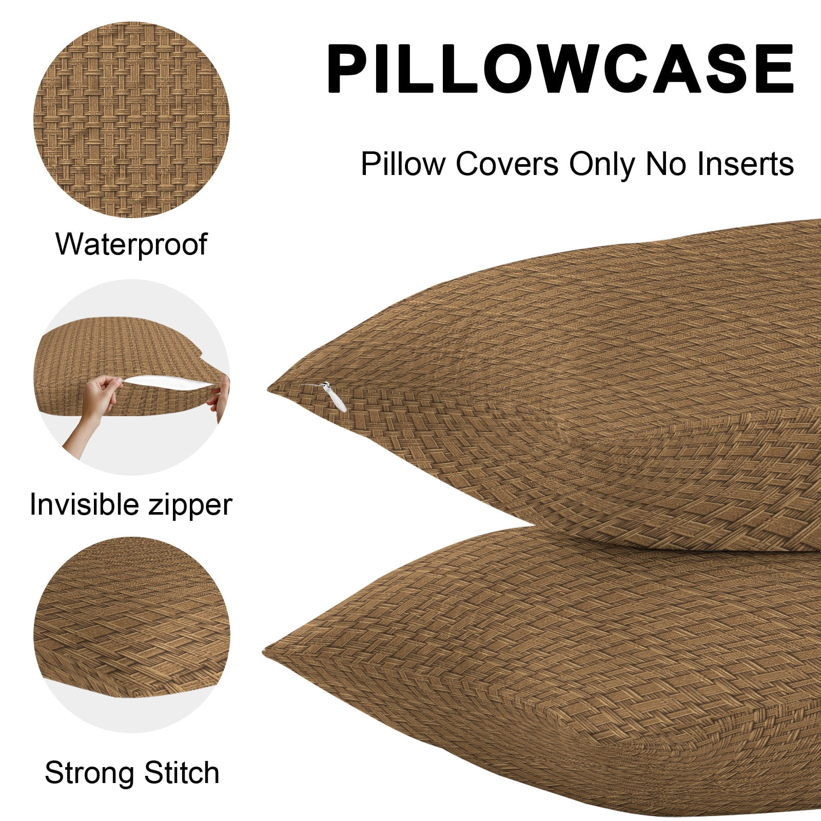 Vintage Rattan Outdoor Pillow Covers 20x12 Inch Lumbar Pillow Covers Set of 2 Waterproof Decorative Throw Pillow Cases Minimalist Abstract Wicker Texture Brown Cushion Covers for Patio Furniture