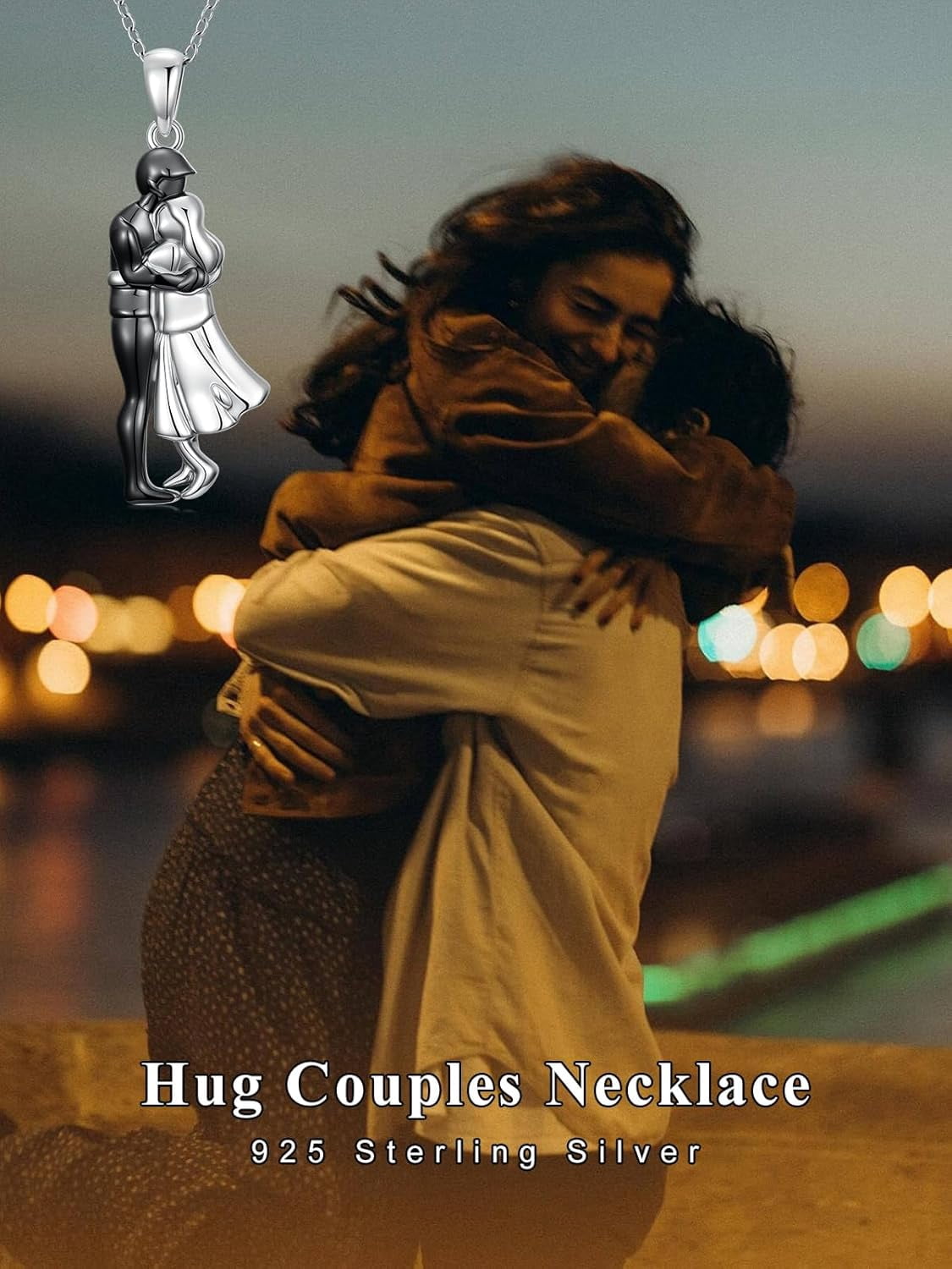 Hug Couple Necklace 925 Sterling Silver Man and Woman Couple Hugging Pendant Necklace Anniversary Valentines day Jewelry Gifts for Women Wife Friend Him and Her