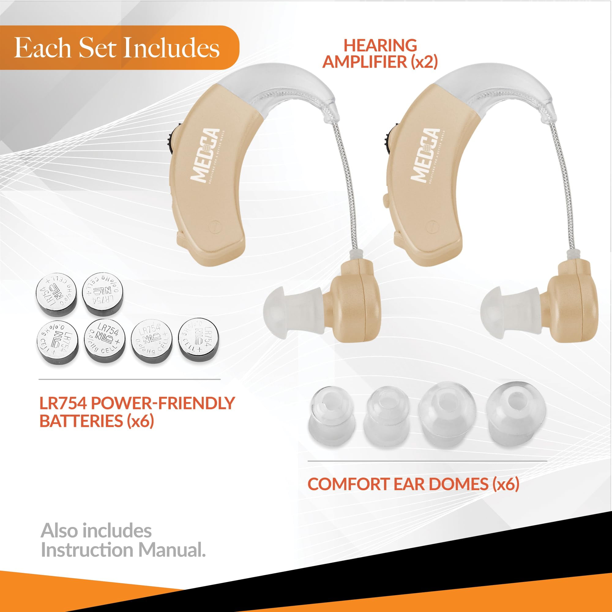 MEDca Behind The Ear Personal Sound Amplifier – Digital Sound Enhancer with Noise Reduction, Gold