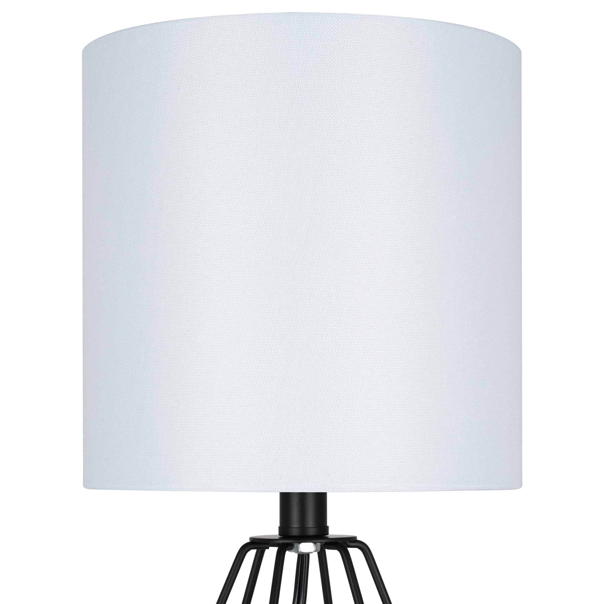 Catalina 18"H Metal Geometric Cage Matte Black Finish Table Lamp with White Linen Drum Shade