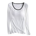 thumbnail image 3 of yoeyez Sleep Shirts for Women,Pajama Tops for Women,Modal Round Neck Solid Color Top Built-in Padded Bra Active Tops Long Sleeve Shelf Bra Underwear Workout Yoga Athletic Shirts, 3 of 4