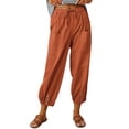 thumbnail image 2 of Cotton Pants for Women Palazzo Wide Leg Drawstring Elastic Waist Casual Linen Trousers with Pockets, 2 of 5