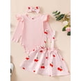 thumbnail image 2 of Suealasg Baby Girl Fall Outfits Long Sleeve Romper +Floral Strawberry Print Suspender Skirt +Headband 3 6 12 18 Months Infant Girls Cute 3Pcs Clothes, 2 of 7