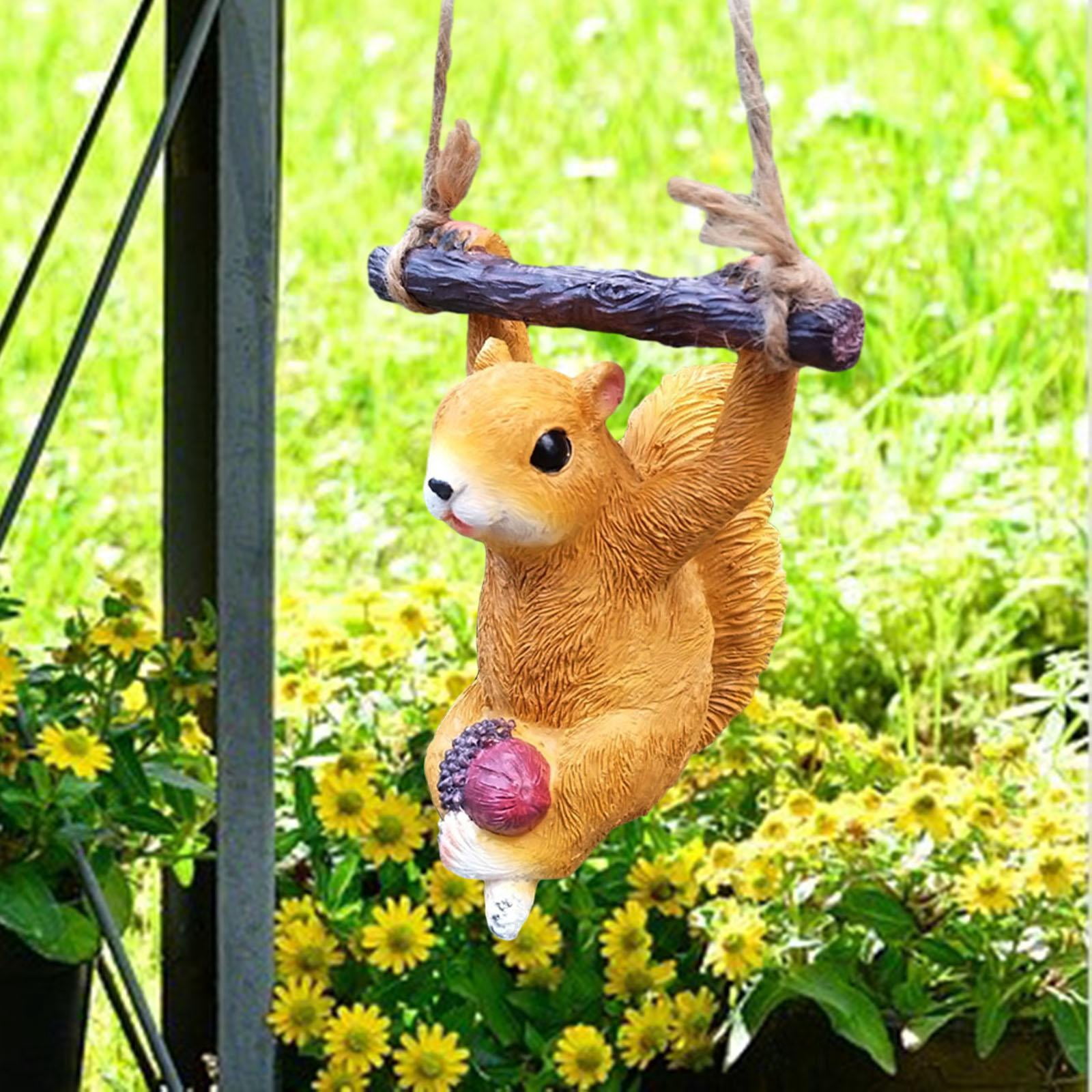 simhoa Resin Hanging Squirrel Sculpture Garden Squirrel Statue Cute Small Swinging Squirrel Statue for Yard Living Room Garden Decor
