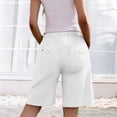 thumbnail image 6 of RYRJJ Women's Cotton Linen Bermuda Shorts Knee Length Drawstring High Waisted Casual Beach Summer Shorts with Pockets(White,M), 6 of 6