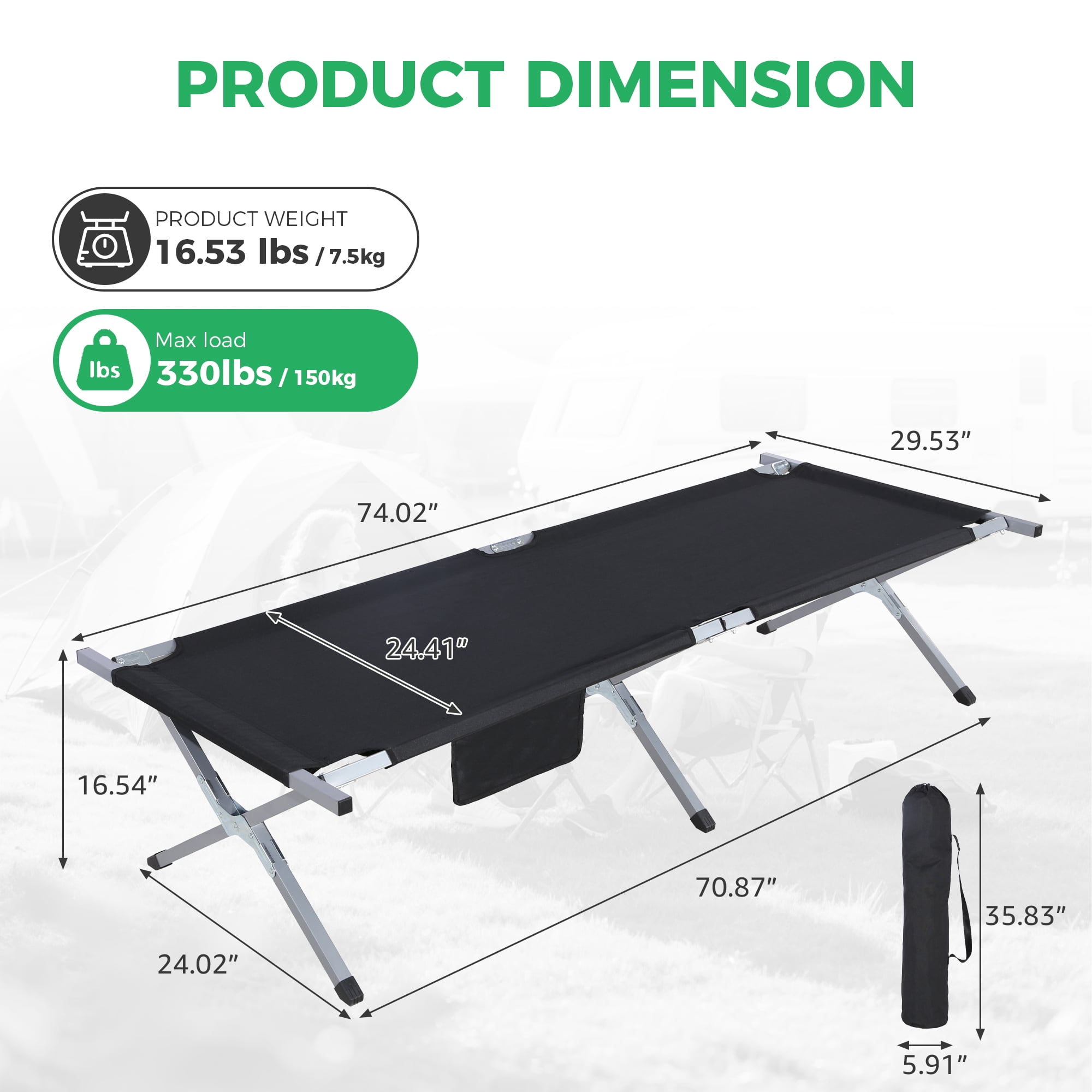 Lightweight Folding Camping Cot, 2 Height Modes 600D Oxford Nylon Sleeping Bed, Portable Foldable Bed for Camping Hiking Travel Office Nap