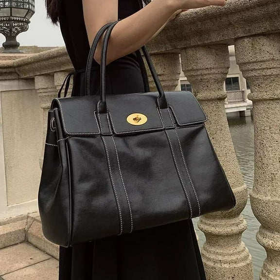 Premium Oil Waxed Leather Overnight Tote - Versatile Big Capacity Handbag for Daily Use