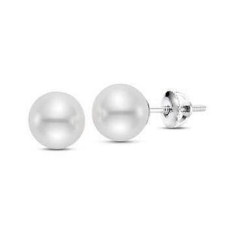 Pearl Chad Smith Harry Chad Enterprises 29897 12 mm South Sea Pearl Round Cut Lady Studs Earrings - 14K Gold White ()
