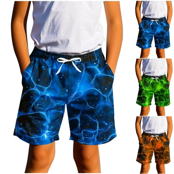 Lovzfmll Kid's Swim Trunks for Boys, Cool Flame Print with Adjustable Drawstring Waist, Perfect for Beach and Pool for 7-8 Years