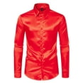 thumbnail image 2 of BiZtdJrK Dress Shirts for Men Luxury Satin Shiny Silk Party Prom Shirt Slim Fit Long Sleeve Button Down Shirts Business Casual Outfits Red L, 2 of 8