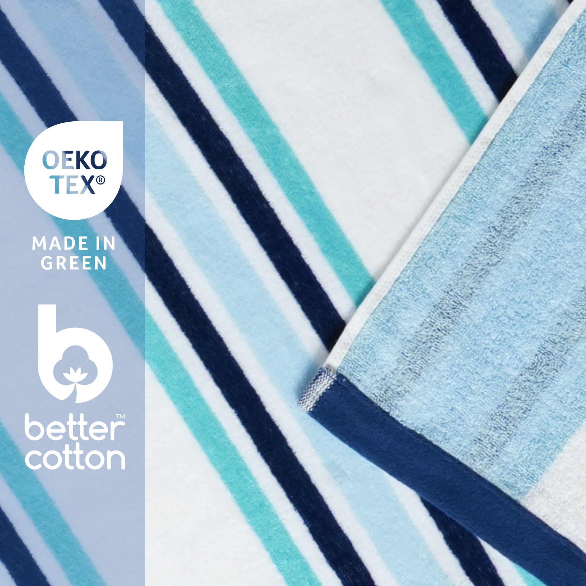 Better Homes & Gardens Oversized Cotton Blend Cabana Beach Towel, 72" x 38", Blue