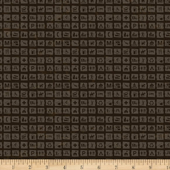 Riley Blake National Parks Signs Dark Brown Fabric by The Yard