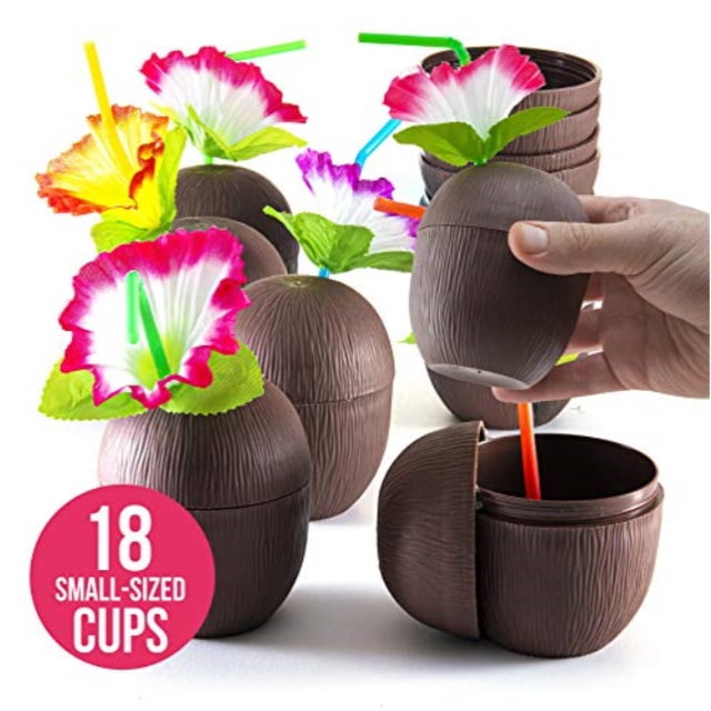 Lizzy COCONUT CUP & FLOWER STRAW Hawaiian Hula Tropical Luau Hen Party Decor Beach 10 Cups Lizzy COCONUT CUP & FLOWER STRAW Hawaiian Hula Tropical Luau Hen Party Decor Beach 10 Cups