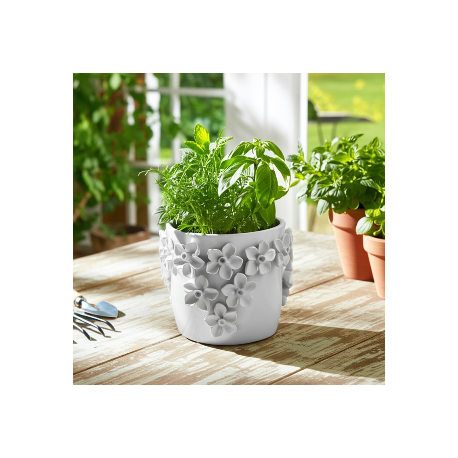 Ceramic Floral Planter for Home Decor - Decorative Flower Pot for Outdoor and Indoor Plant Styling - Ideal Plant Pot for Entryway Table, Patio Display, and Living Room Decor - 7", White