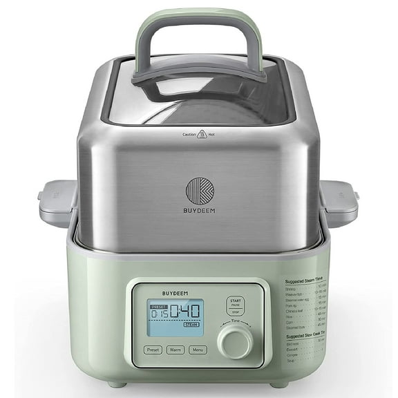 BUYDEEM Digital Multifunctional Food Steamer for Cooking, 5-Quart, Cozy Greenish