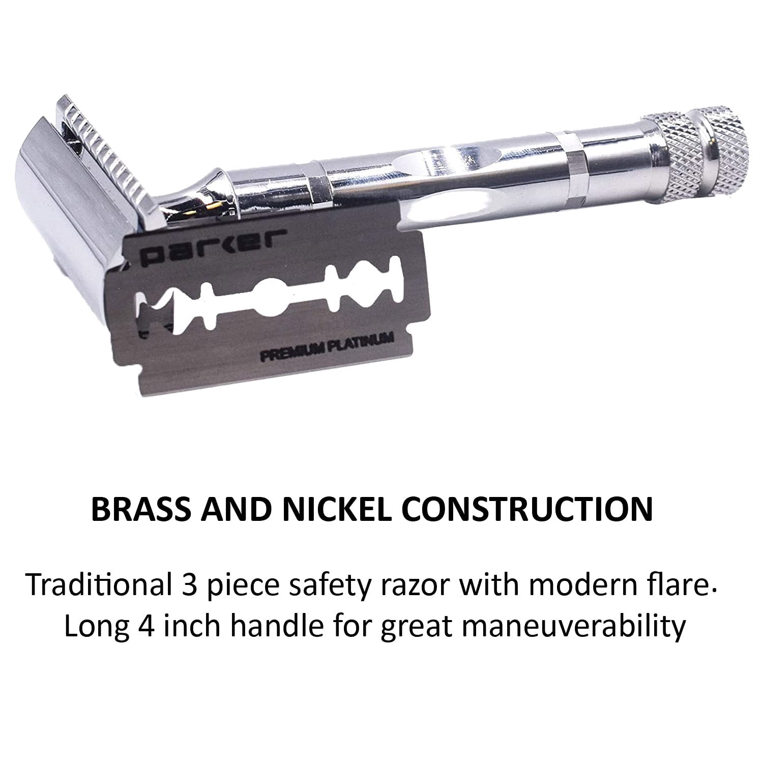 Parker Safety Razor 89R 3-Piece Safety Razor with 5 Blades - Brass and Chrome Plated