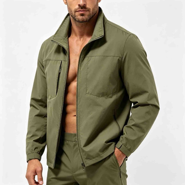 SGFCWSX Men's Zip Up Jacket Lightweight Stand Collar Pockets Loose