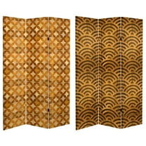 Oriental Furniture 6 ft. Tall Double Sided Japanese Wood Pattern Canvas Room Divider