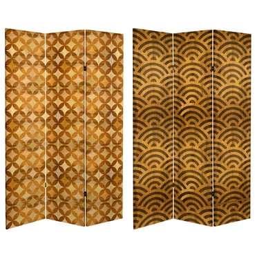 Oriental Furniture 6 ft. Tall Double Sided Japanese Wood Pattern Canvas Room Divider