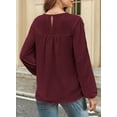 thumbnail image 4 of Corabera Red Blouses for Women Dressy Casual Swiss Dots Flowy Tops for Women Crewneck Smocked Long Sleeve Boho Tunic Tops M, 4 of 7