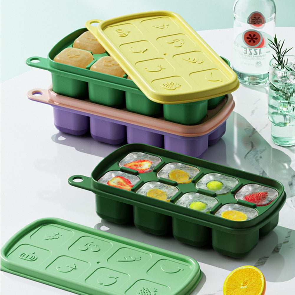 Ice Cube Tray With Lid And Bin,Silicone Ice Tray With Lid And Bin, Stackable Ice Tray With Bin, Green Ice Bin For Freezer With Lid With Easy Release