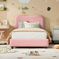 thumbnail image 3 of Pink Twin Bed Frame with Upholstered Headboard, Low Profile Sturdy Platform Bed with Soft Boucle Fabric and , Heavy Duty, Wooden Slats, Noise Free, No Box Spring Needed, 3 of 8