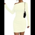 thumbnail image 2 of Vestido de Cóctel Mini Ajustado con Volantes, Mangas Largas y Hombros Descubiertos para Mujer Albaricoque M, 2 of 10