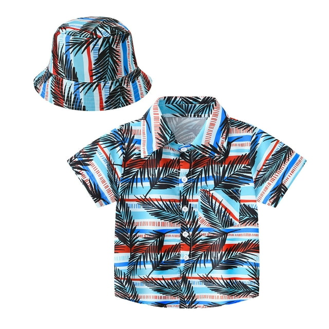 Sunnyoo Chemise de Plage Hawaïenne pour Garçons, Manches Courtes, Boutonnée, Tailles 2-12