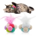 thumbnail image 3 of 2PCS Cat Ball Toy Interactive Bell Cat Pompom Toy Cat Feather Toy Cat Play Ball, 3 of 10