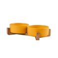 thumbnail image 1 of Double Ceramic Cat Dog Bowl With Wood Stand, 1 of 4