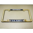 thumbnail image 4 of [Officially Licensed Product] - U.S. Navy Retired with Eagle, Anchor Logo - Domed Custom-Made Personalized Narrow (Thin) Top 4 Hole Metal Car License Plate Frame with Free caps - Gold (Qty:1 Frame), 4 of 7