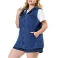thumbnail image 4 of Agnes Orinda Women's Plus Size Fall Zipper Up Denim Sleeveless Hoodie Jacket, 4 of 7