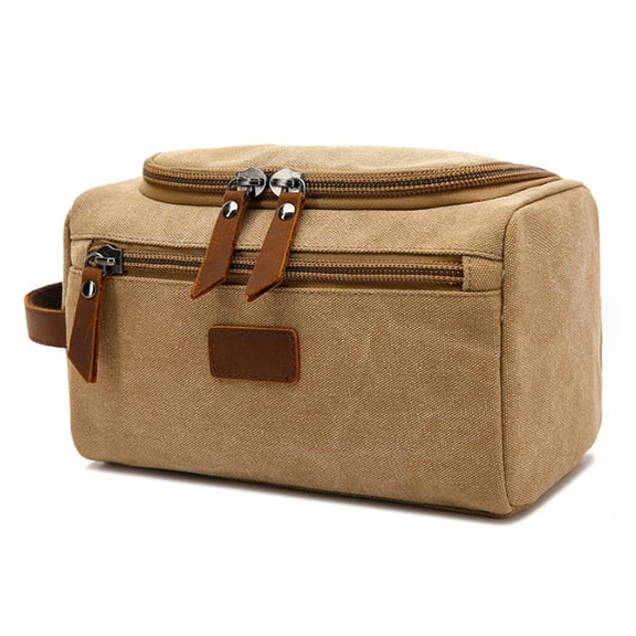 Toiletry Bag Travel Toiletry Kit for Men Women Shaving Kit Bag Dopp Kit For Men Travel Shaving Bag Flip Cover Mens Toiletry Bag Canvas For Travel - Coffee color