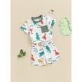 thumbnail image 3 of FEORJGP Toddler Boys Summer Outfits 0 6M 12M 18M 2T 3T Kids Baby Short Sleeves T-Shirts Dinosaur Print Crew Neck Tops and Elastic Shorts Set for Infany 2 Piece Clothes Set for Daily Vacation, 3 of 9