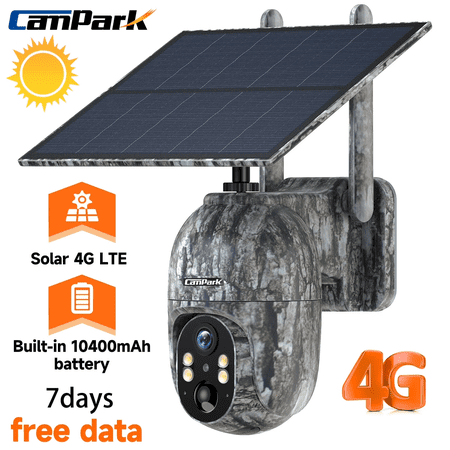 CAMPARK Cellular Trail Camera Wireless 4G LTE Solar Game Camera with 360°Pan 90°Tilt 2.5K Night Vision Live View Waterproof IP66 PIR Motion No WiFi Hunting Security Cam with SIM Card